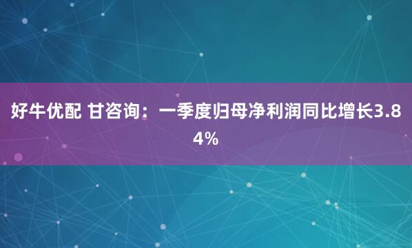 好牛优配 甘咨询：一季度归母净利润同比增长3.84%
